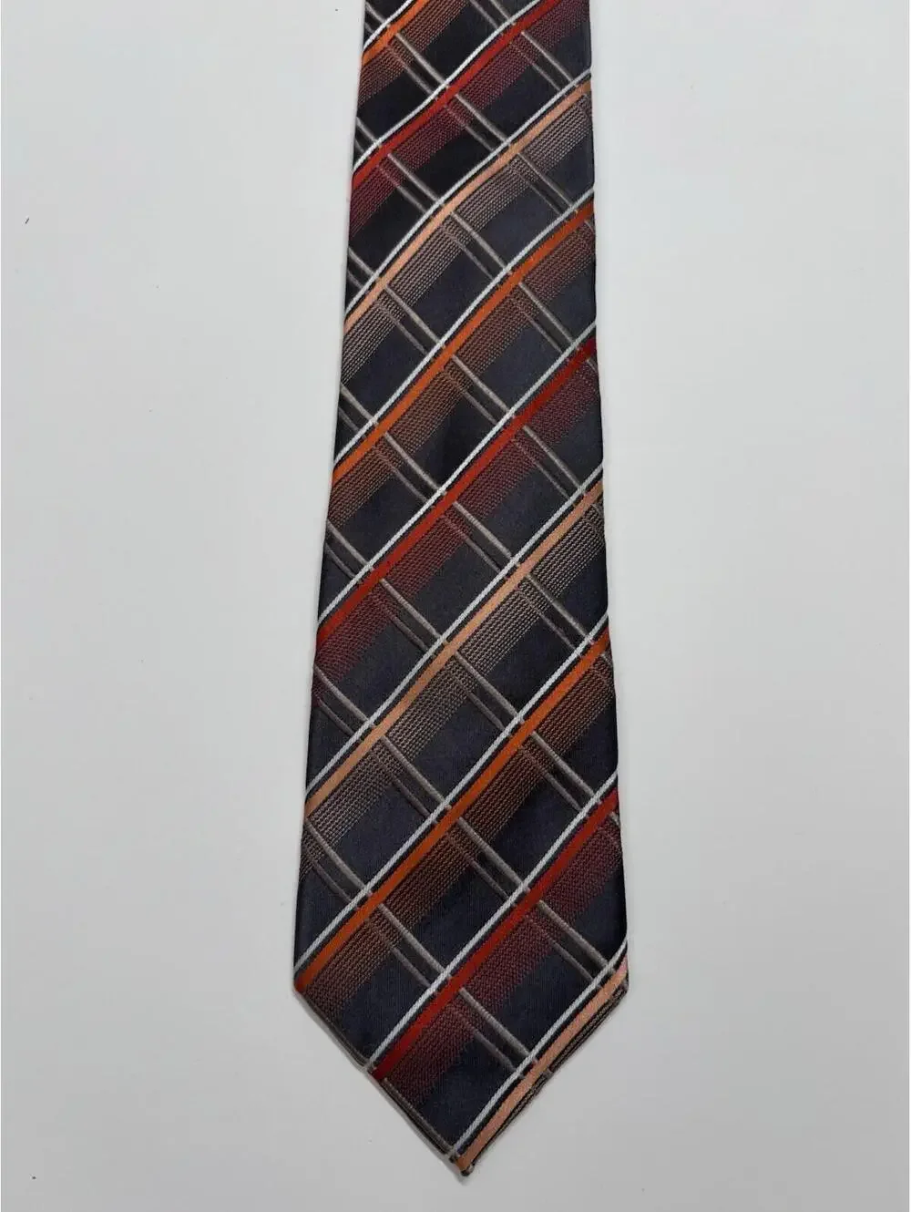 Alfani 100% Silk Tie In Orange And Grey Plaid‎